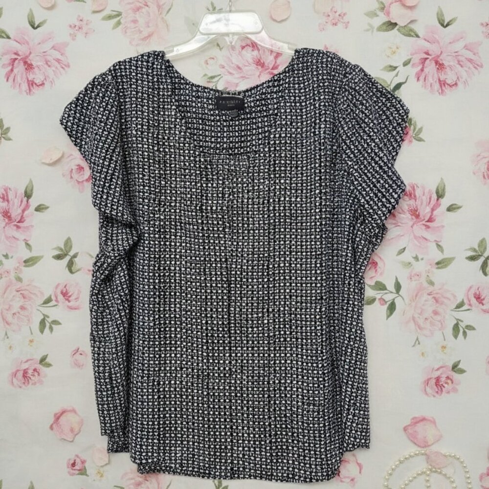 PREMISE WOMAN* BLACK & WHITE SHORT FLUTTER SLEEVE BLOUSE* SIZE: 1X/TG